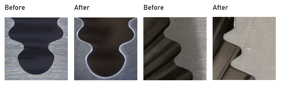 Aerospace deburring and rounding of turbine disks and blade roots