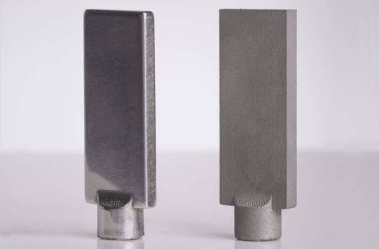 316L stainless steel test bar after (left) and before surface finishing