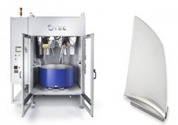 An OTEC SF4 Stream Finishing machine and turbine blade